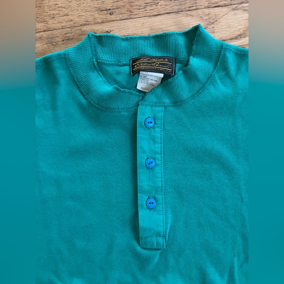 Vintage Eddie Bauer Henley teal 80’s 90’s vintage USA made 100% cotton - Picture 4 of 7